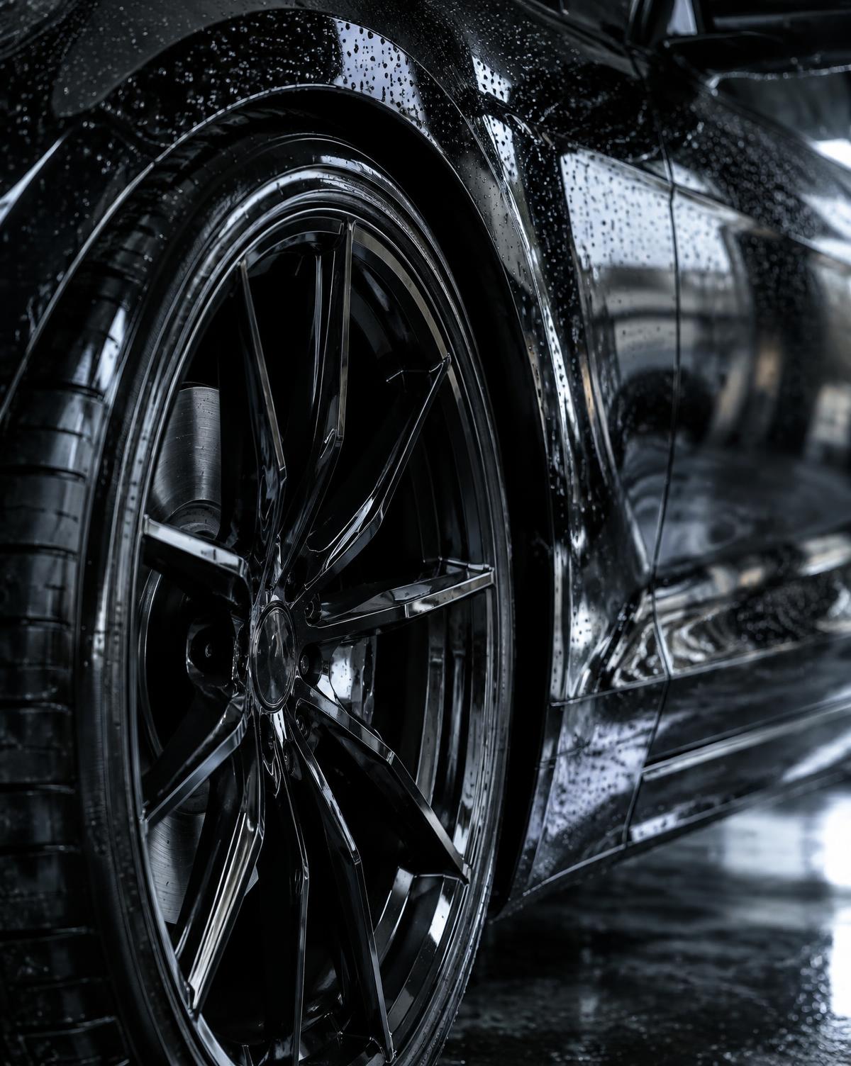 Detailed wheel and reflective vehicle paint